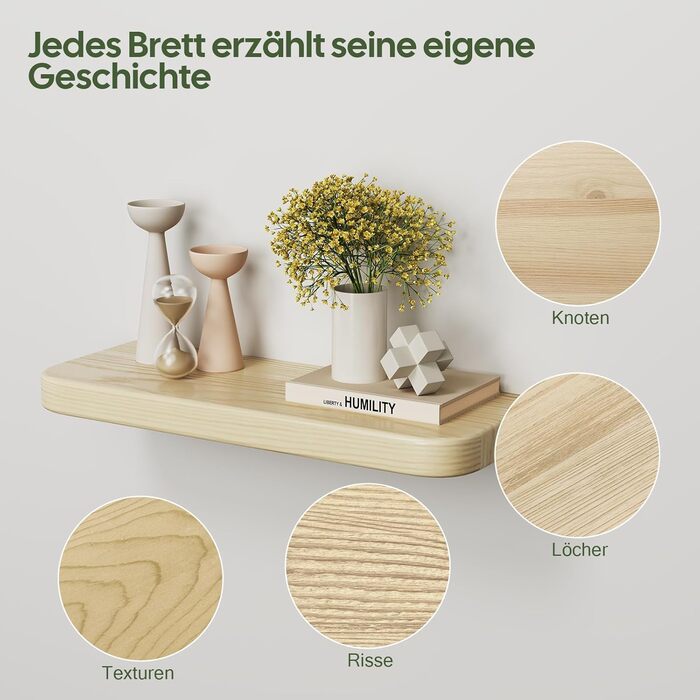 Набір полиць на стіну Wandregal з дерева (3 шт) білі, плаваючі полиці з прихованим кріпленням для вітальні, спальні, кухні, для книг та декору