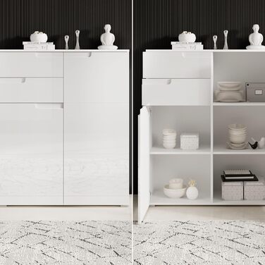 Комод Stella Trading SPICE High Gloss White - сучасний сервант, багато місця для зберігання, 50x80x40 см