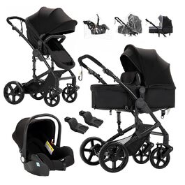 Дитяча коляска Reenborn 3 в 1, Buggy з двома режимами, алюмінієвий каркас, комплект, складна конструкція, колір Black