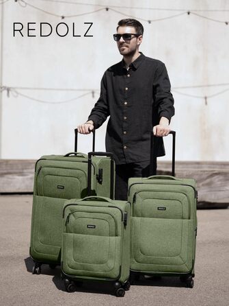 Чохол REDOLZ MEDIUM Soft Shell 67 см Легкий візок з 4 колесами та замком TSA, розширюваний, оливковий