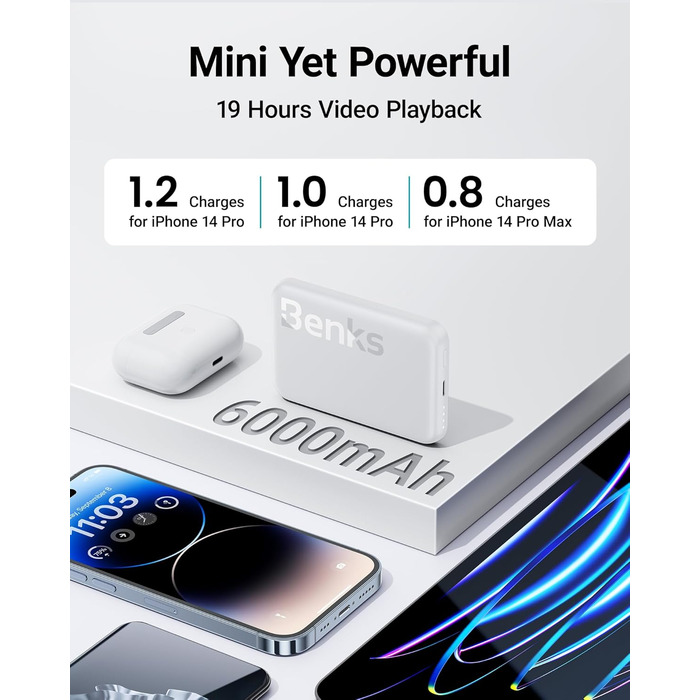 Магнітний, сумісний з iPhone 15/14/13/12, USB-C, білий, 6000mAh