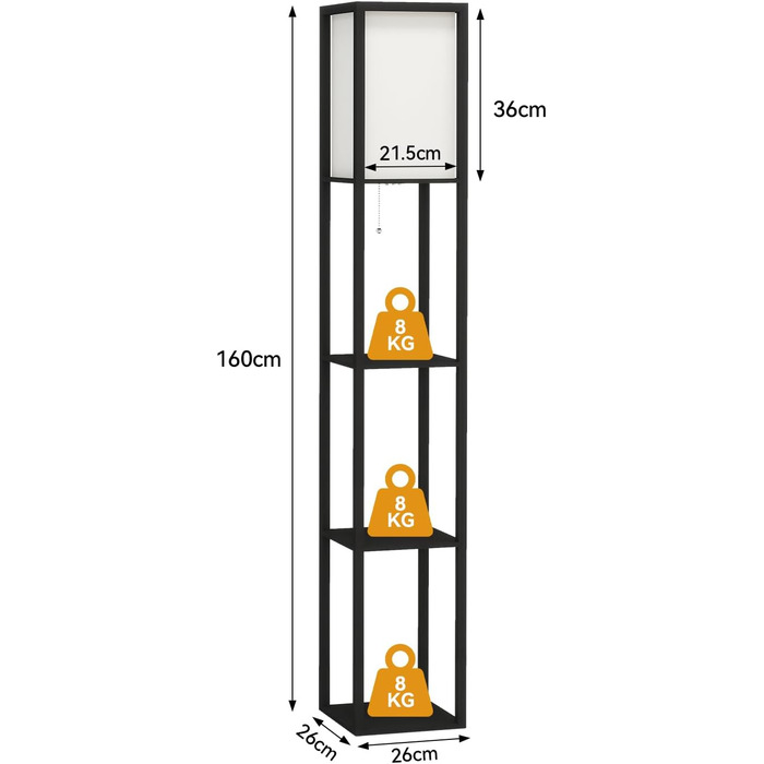 Торшер Fullwatt з дерев'яною полицею та підсвічуванням для спальні та вітальні (чорний)