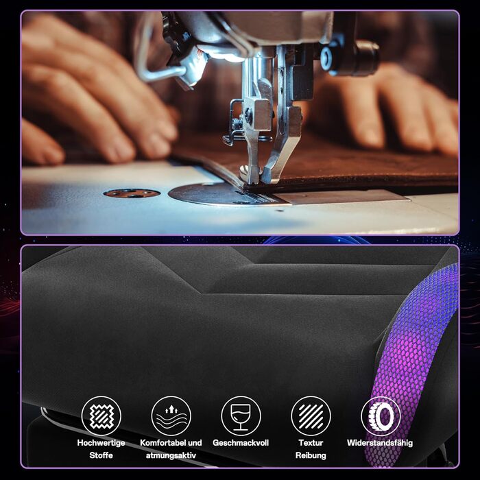 Ігровий крісло JUMMICO з тканини та LED підсвічуванням, ергономічний офісний стілець з масажем попереку та підставкою для ніг, регулювання 90°-135°, максимальне навантаження 150 кг, темно-сірий колір