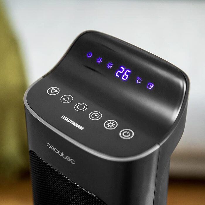 Керамичний обігрівач Cecotec Ready Warm 10100 Smart Ceramic: 2200 Вт, LED дисплей, 3 режими, термостат, захист від перекидання та перегріву, осциляція, білий колір. З пультом дистанційного керування та сенсорною панеллю