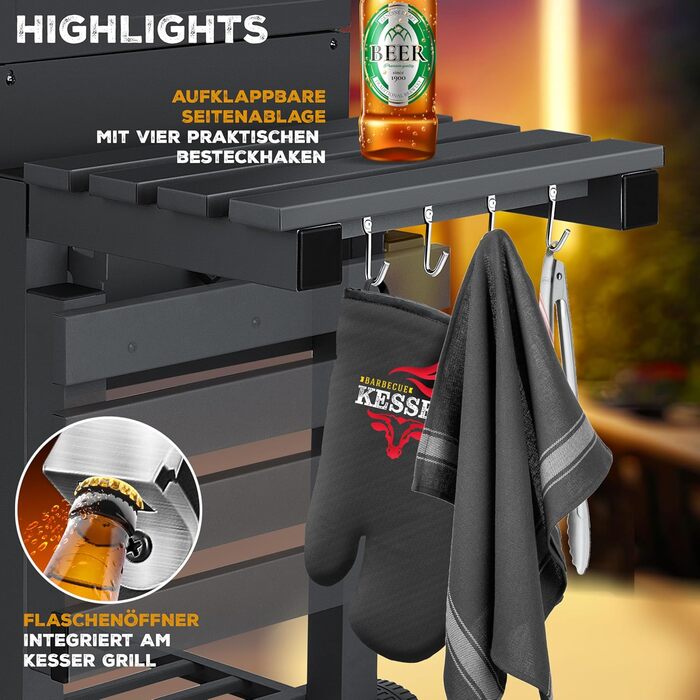 Гриль-вогнярка KESSER® XL з нержавіючою сталлю, термометром та аксесуарами для приготування на вугіллі