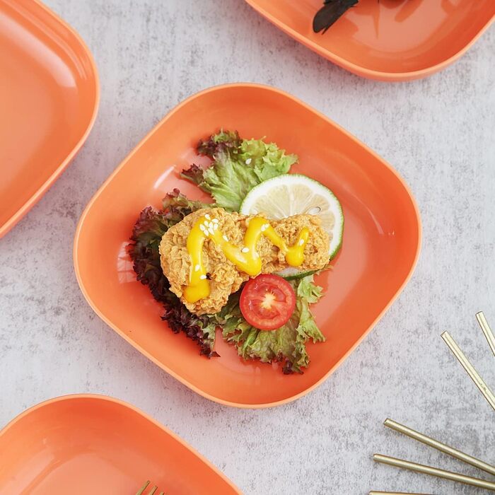 Набір посуду Kyraton з 20 предметів: тарілки, чашки, миски. Легкий, небрудний, для кемпінгу. Безпечний для миття в посудомийній машині. На 4 особи (4 помаранчевих)