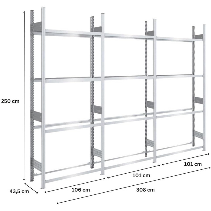 Стеляж для шин PROREGAL PROEGAL – німецька якість, 200x100x43 см, 3 яруси, вантажопідйомність 150 кг, до 5 шин на ярус