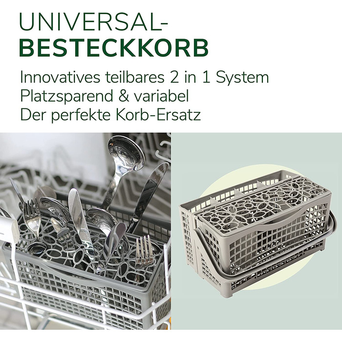 Кошик для столових приборів Nestor & Gamble сірий I Преміум 2 в 1 кошик для посуду для всіх посудомийних машин Безкоштовна електронна книга I Термостійкий кошик для столових приборів з ручкою та додатковою міцною нижньою решіткою I запасний ящик для столо
