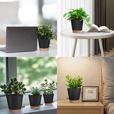 5 горщиків з пластику з системою поливу, 17.8/16.5/15.2/13.9/12.7 см. Самополивні кашпо з підставкою, круглі горщики для квітів, сукулентів, кактусів, кімнатних рослин, балкона та саду, зелені (чорний, коричневий)