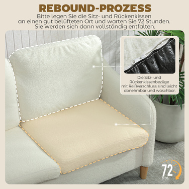 Диван на дво особи, компактний диван з імітацією в'язаного флісу шерпа, 137 см для вітальні, кремово-білий