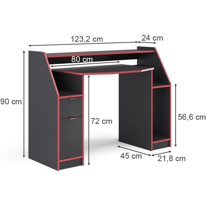 Ігровий стіл Vicco Joel, 123,2 x 45 см (123,2 x 90 см, червоний)