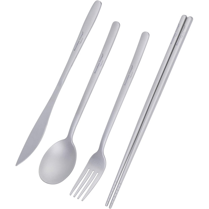 Набір столових приладів iBasingo Titan для кемпінгу: ложка, виделка, ніж, палочки для їжі. Металевий набір для відпочинку та подорожей Ti1056T