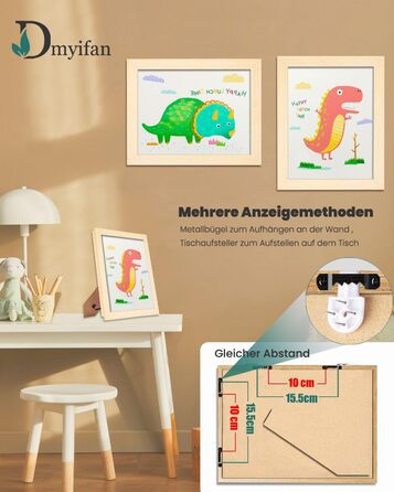 Дерев'яні рамки для дитячих малюнків, A4, 2 шт. - для школи, дому, офісу