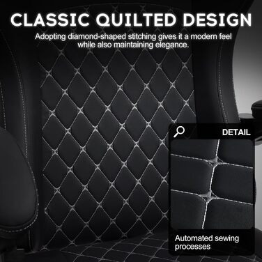 Ігровий крісло Vittanly з пружинним сидінням, ергономічний геймерський стілець з підголівником, поперековою подушкою та підніжкою, регульований поворотний ігровий крісло-офісне крісло, чорний, 150 кг