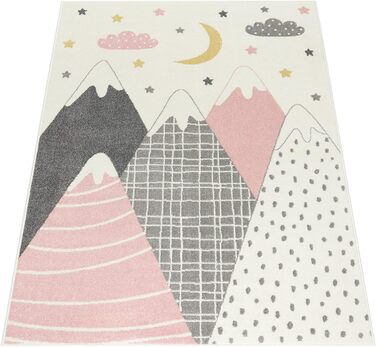 Дитяча кімната Дитячий килимок Ігровий килимок Хлопчик Дівчатка Короткий ворс Сучасні гори Зірки Хмари Рожевий, Розмір 133x190 см