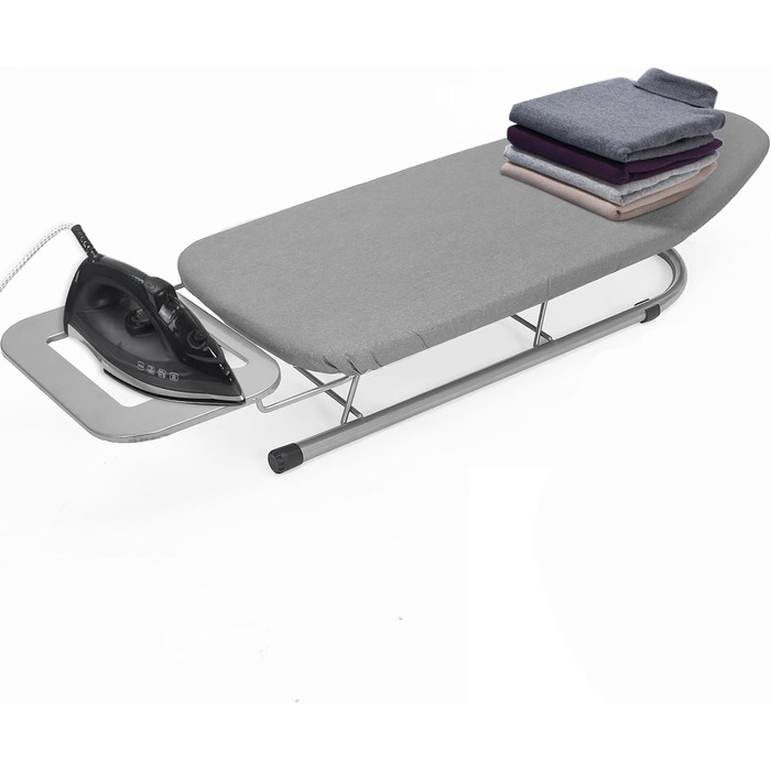 Прасувальна дошка Rainberg Tisch-Bügelbrett: компактна, сіра, 76 x 30 см, з бавовняним покриттям та підставкою для праски