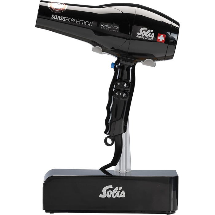 Фен Solis Swiss Perfection 360º ionicPRO 440 з іонізацією, поворотний шнур, насадка для укладки, чорний