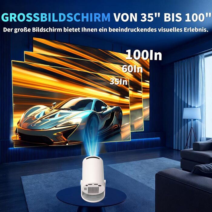 Портативний проєктор Mini Beamer 4K Full HD 1080P з 5G WiFi 6, Bluetooth 5.4, автоматичною корекцією трапецеїдальних спотворень, поворотом 270°, підтримкою USB/Laptop/PC, з пультом та мишкою. Чорний (Білий)