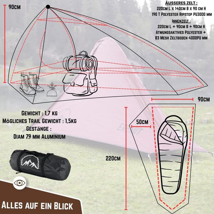 Намет GOALPINE Eremit для 1-2 осіб, водонепроникний 4000 мм, ультралегкий, 3-4 сезони, для туризму, гірських походів та велотуризму (коричневий)