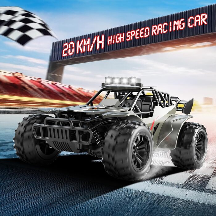 Радіокерований позашляховик 20 км/год, масштаб 1:20, металевий корпус, фари, 2 акумулятори (50 хв), 2.4Ghz, RC автомобіль - іграшка в подарунок