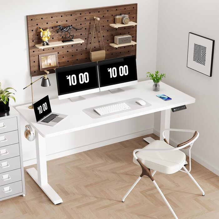 Електричний стіл-трансформер 160x60 см, білий: робочий стіл, стіл для комп'ютера, регульована висота