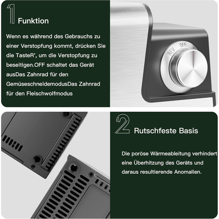 Електрична м'ясоподрібнювач STANEW 2500W з нержавіючої сталі [4-в-1] з 5 лезами (хвильовий ніж/різання/тертка) та подвійним мотором - для м'яса, овочів, зелені + насадка для ковбас та для вирізання печива