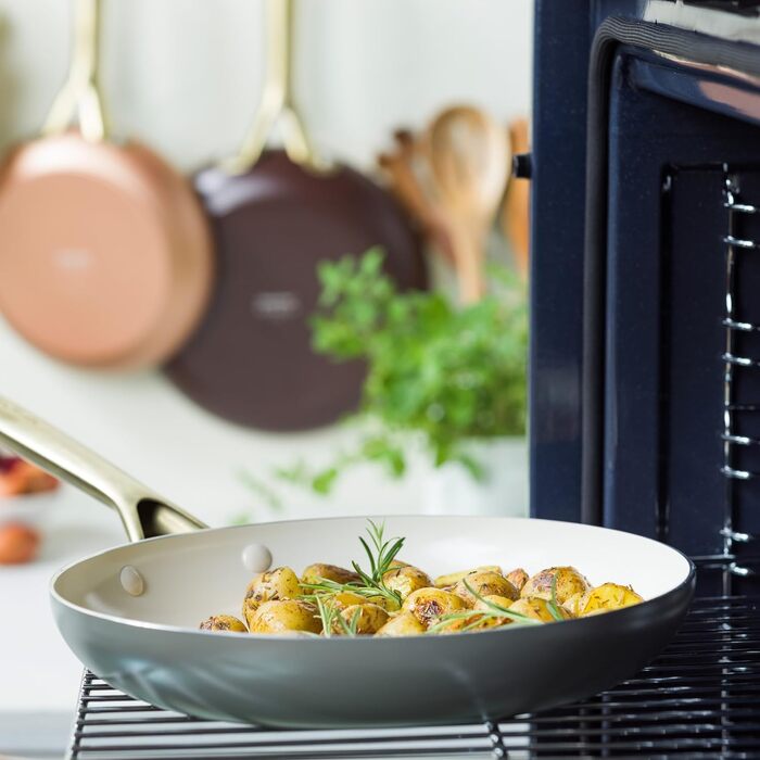 Набір сковорідок GreenPan Shades 3 шт. з керамічним антипригарним покриттям, діаметр 20/24/28 см, без PFAS, для індукційних плит, з ручками з нержавіючої сталі, придатні для миття в посудомийній машині, для духовки, колір Terra Brown