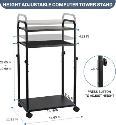 Підставка для ПК Liitrton Mobiler - 3-ярусна, з колесами, білий/чорний