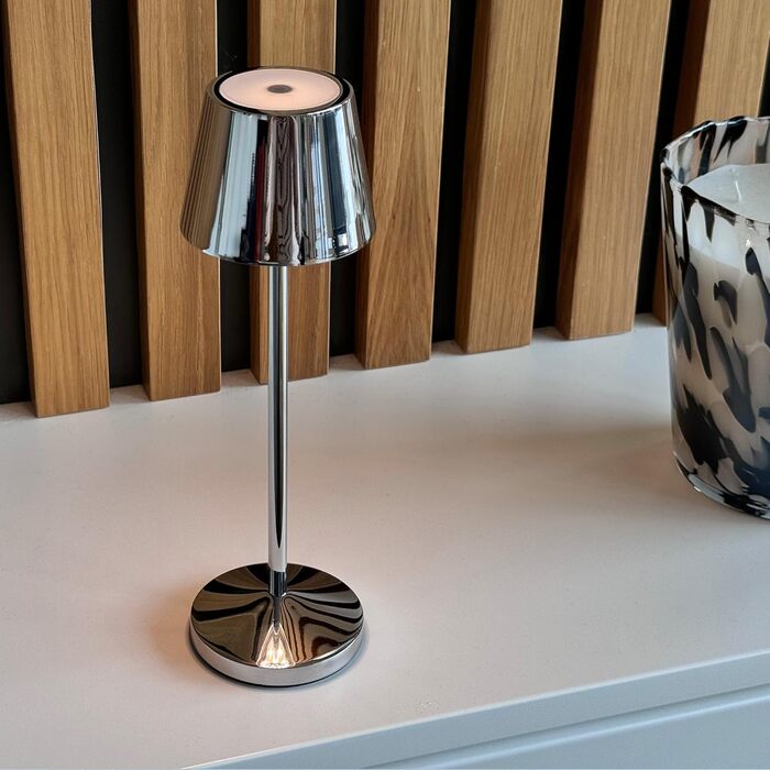 Lumisky EMILY - бездрожний настільний світильник LED, тепле біле світло, регулювання яскравості, 25 см (сріблястий)