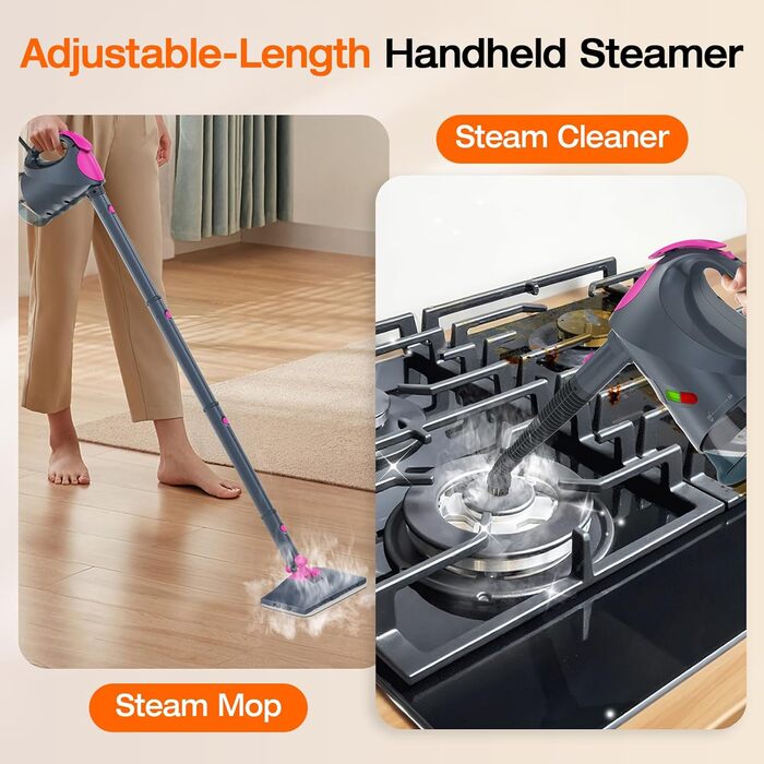 Пароочисник ScrubWiz 10-в-1: для кухні, підлоги, вікон, авто. Знімний ручний пароочисник, об'єм 320 мл, швидкий нагрів за 10 секунд, сріблясто-сірий колір