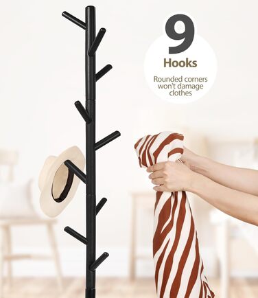 Підставка для одягу з бука, 9 гачків, 3 положення по висоті, для шапок, шарфів, сумок (білий/чорний)
