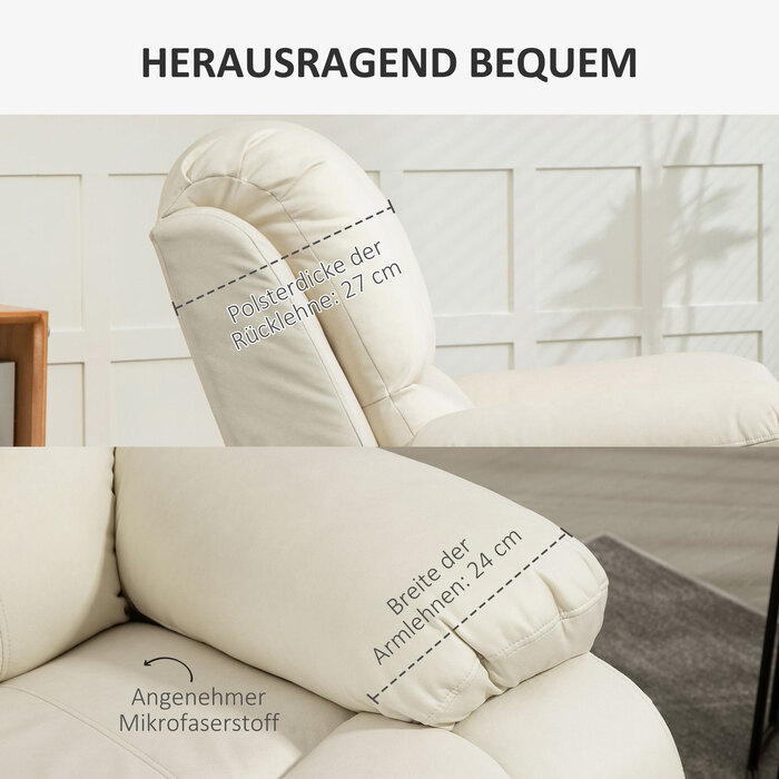 Крісло для телевізора HOMCOM Recliner з функцією відкидання, підставкою для ніг, системою кишенькових пружин, поворотним кріслом для телевізора для вітальні, спальні, кремового| Аосом