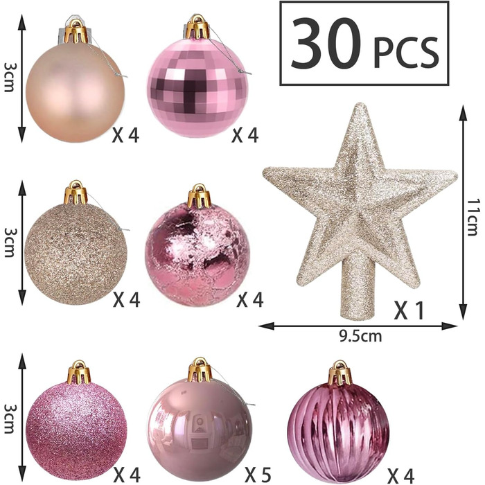 Міні-різдвяних кульок, 3 см, підвіска, рожеве золото, 30