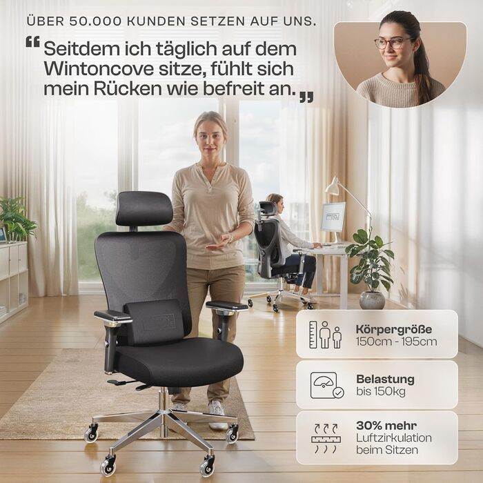 Ергономічне крісло Galahad для офісу та ігор | Крісло для роботи та геймінгу | Міцне крісло до 150 кг (чорний Lancelot)