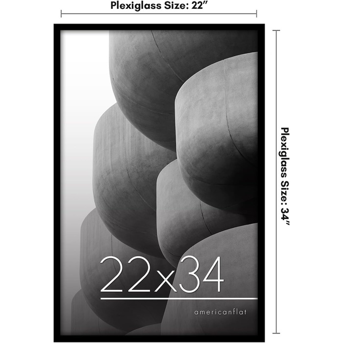 Американська плоска рамка для фотографій розміром 28,9 х 38,1 см, тонкий край, фоторамка з полірованим оргсклом, горизонтальний і вертикальний формати для стіни (чорний, 22х34)