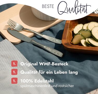 Дитячий столовий прилад WMF Safari з гравіюванням імені - індивідуальний столовий прилад WMF з гравіюванням, персоналізований подарунок - хрещення, персоналізовані ідеї подарунків для дівчаток та хлопчиків - дитячий набір столових приладів на 4 особи