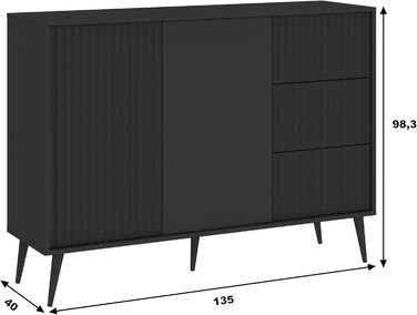 Комод Oggi Celbi, 2 дверцята, 3 ящика, антрацит, 135x98x40 см