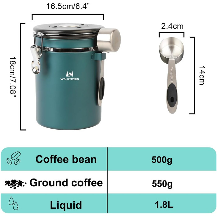 Набір контейнерів для кави та сухофруктів з нержавіючої сталі, 1,8L (2 шт., зелені)