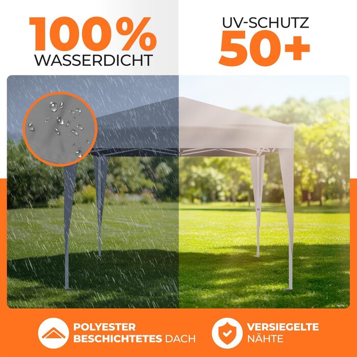 Павільйон Kronenburg Faltpavillon 3x3 м, водонепроникний, UV захист 50+, з 4 боковими частинами, колір шампань