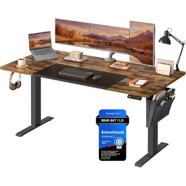 SONGMICS Регульований стіл SONGMICS Höhenverstellbarer Schreibtisch електричний, 160 x 70 см, з пам'яттю, vintagebraun-Mattschwarz, LSD026X01