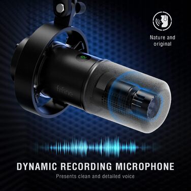 FIFINE K688 - Студійний мікрофон XLR/USB для запису, подкастів, вокалу та стрімінгу. Чорний мікрофон з навушником 3.5 мм, кнопкою мовлення та металевим корпусом
