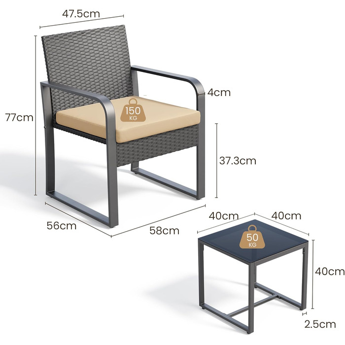 Набір садових меблів Bealife з ротангу для балкона, тераси, двору (2 місця), бежевий
