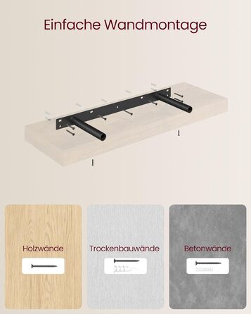 Настінна полиця VASAGLE, 3 шт. у наборі, 20 x 80 x 3,8 см, вінтажний колір, для фотографій, декору, вітальні, кабінету, кухні