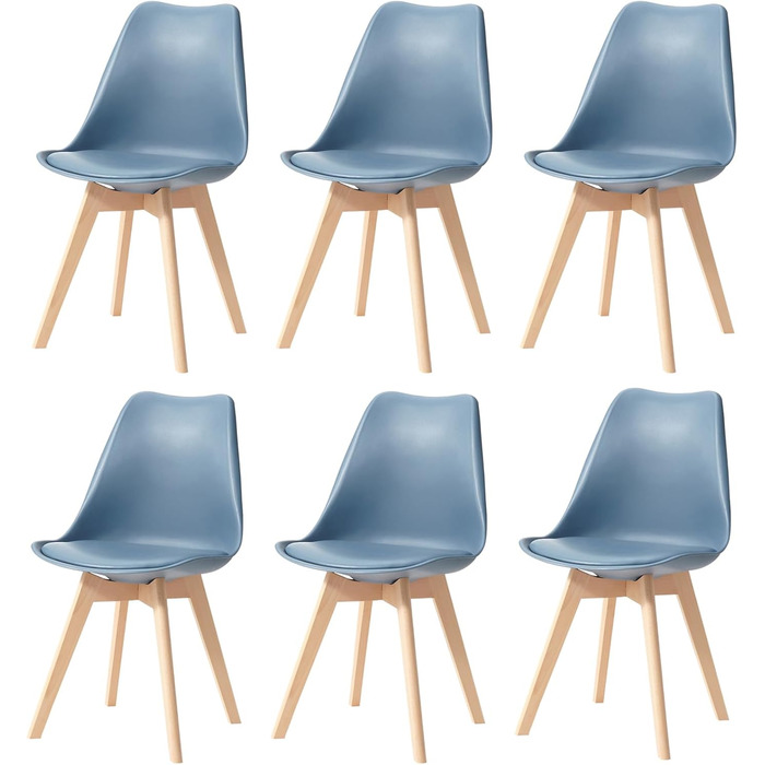 Обідні стільці скандинавського стилю, ретро-дизайн, м'які, для кухні/офісу, з масивних букових ніжок (набір 6 шт., темно-синій)