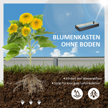 Підвищене грядка Outsunny зі сталі 241 x 90,5 x 30 см, ящик для рослин, ящик для квітів, грядка для саду, грядка для трав, грядка для овочів, сірий колір, для любителів садівництва.