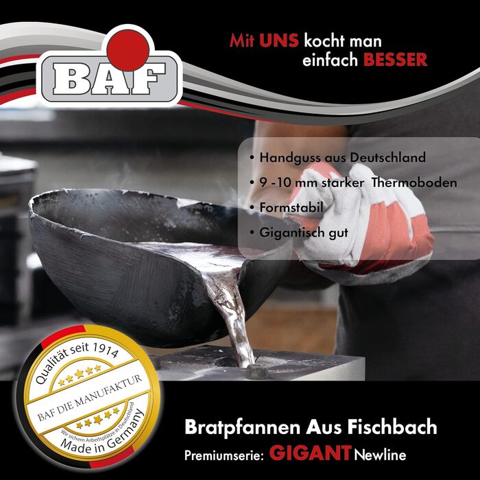 Сковорода для тушкування BAF 28 см з кришкою, індукційна, з високим бортиком, жаростійка до 260C, каструля з литого алюмінію Gigant Newline, зроблено в Німеччині