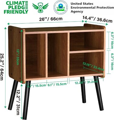 Стіл для програвача, стійка для програвача в стилі середини століття з місцем для зберігання вінілу (до 150+ платівок), шафа для вінілових платівок з регульованими полицями, дуб