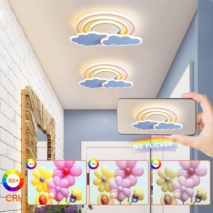 Світлодіодний дитячий стельовий світильник Clouds Rainbow Dimmable з дистанційним керуванням, нічник, 45см