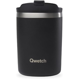 Термокружка QWETCH 240 мл, нержавіюча сталь, чорна - для кави та чаю, зберігає тепло 6 год, холод 12 год, BPA-free, без витоку, багаторазова