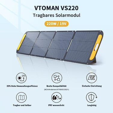 Електростанція VTOMAN FlashSpeed 1000 сонячна панель 220 Вт, LiFePO4 828 Втгод, 3x1000 Вт змінного струму, ДБЖ, 100 ВТ USB-C